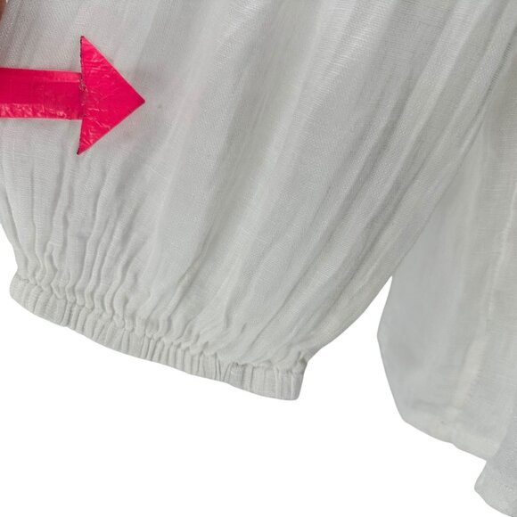 Crown Linen Designs Womens Small Top Tunic Balloon Sleeve White Relaxed Fit - Picture 8 of 11